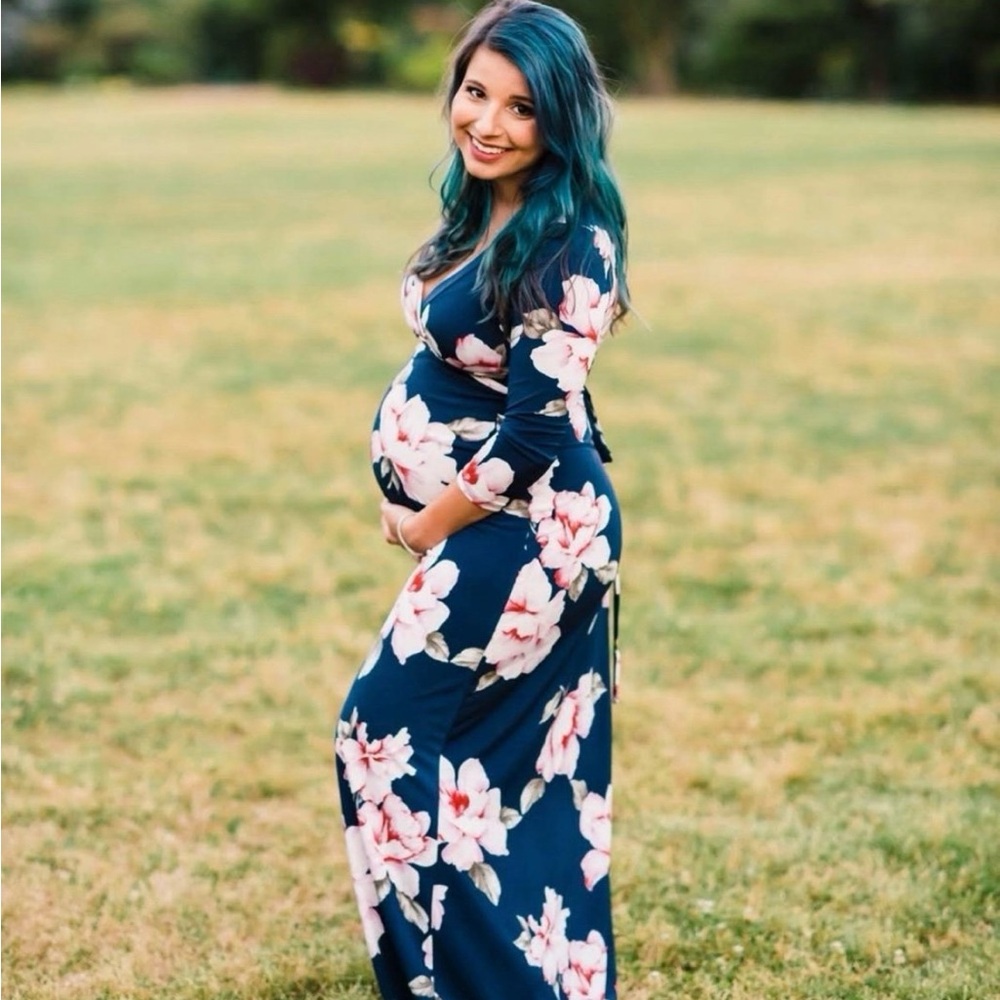 Hello MIZ Pink Maternity Wrap Maxi Dress
